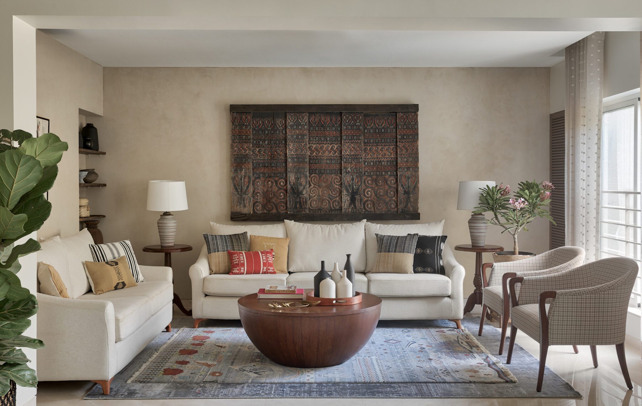 A tropical- modernist Pune home designed by Alkove-Design transforms into an urban sanctuary, offering respite with its fluid blend of art, design and tasteful living — interior design by Alkove-Design in Pune, Maharashtra