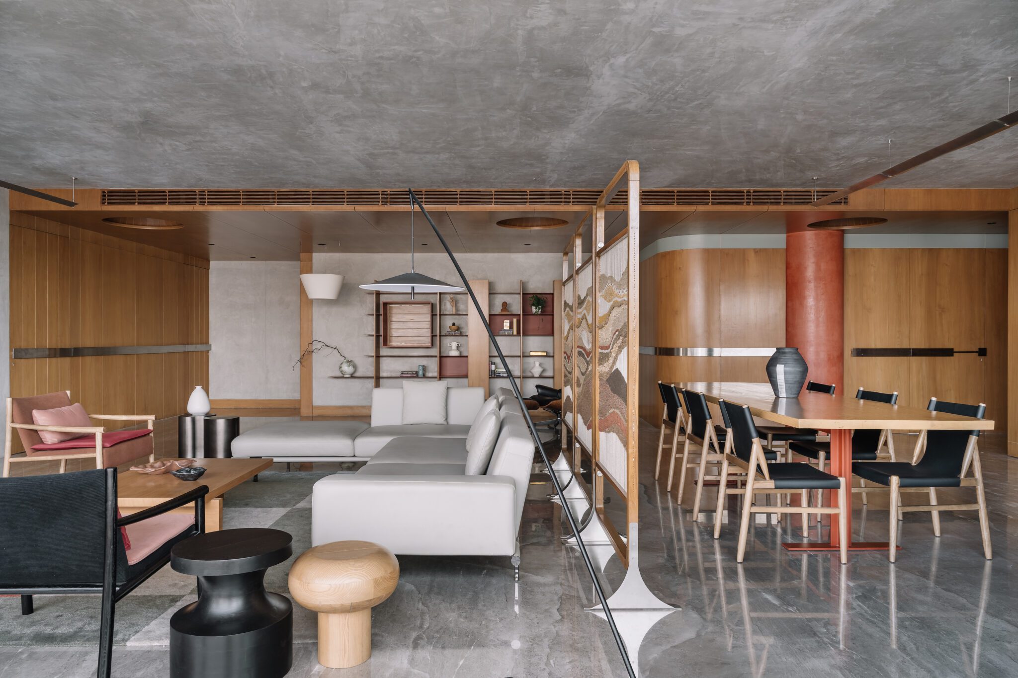 Steel Gleams, Red Hums: H+A Studio’s Minimal House Lets Detail do the Talking — interior design by featured studio in India